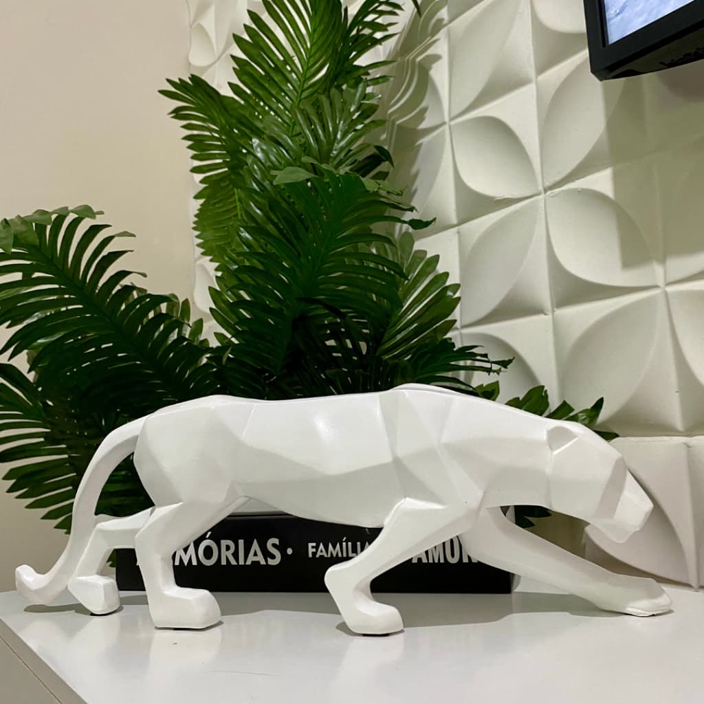Decoração Pantera Leopardo 42cm Médio Escultura Decoração Branca Preta