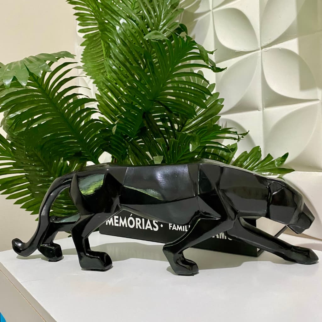 Estatueta Pantera Negra Geométrica G 42cm Enfeite Sala Escritório Gesso