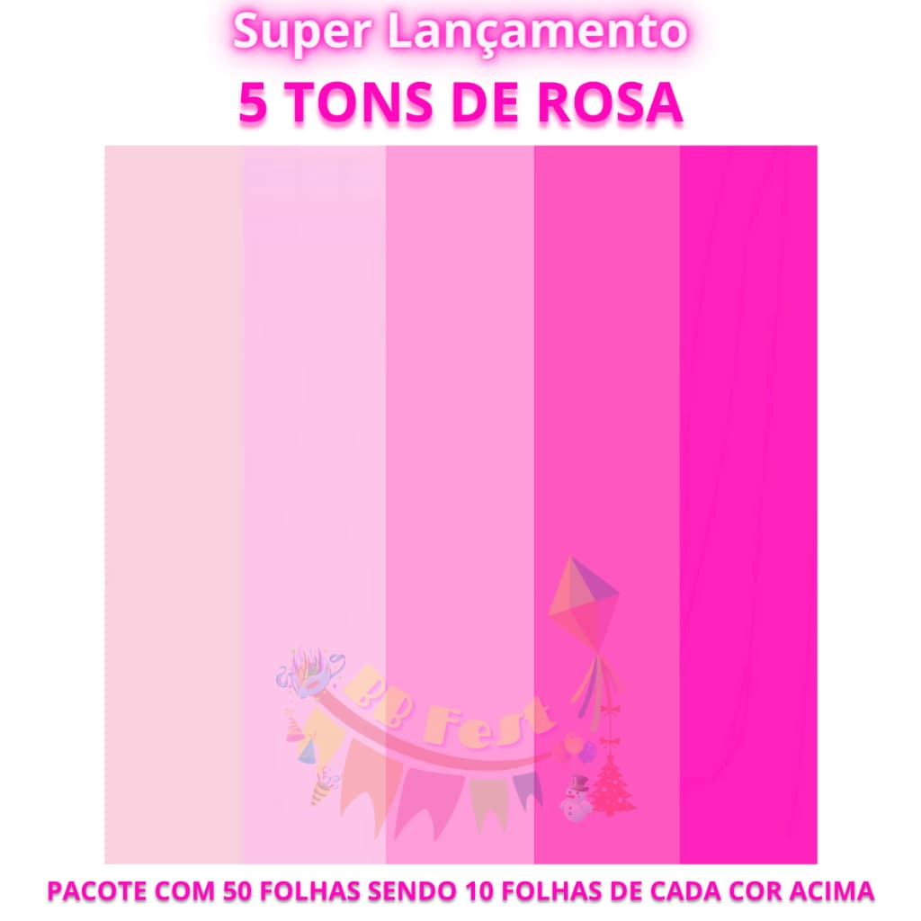 Papel de Seda Mix tons de  Rosa Pacote com 50 folhas 50x35cm Presente Artesanato