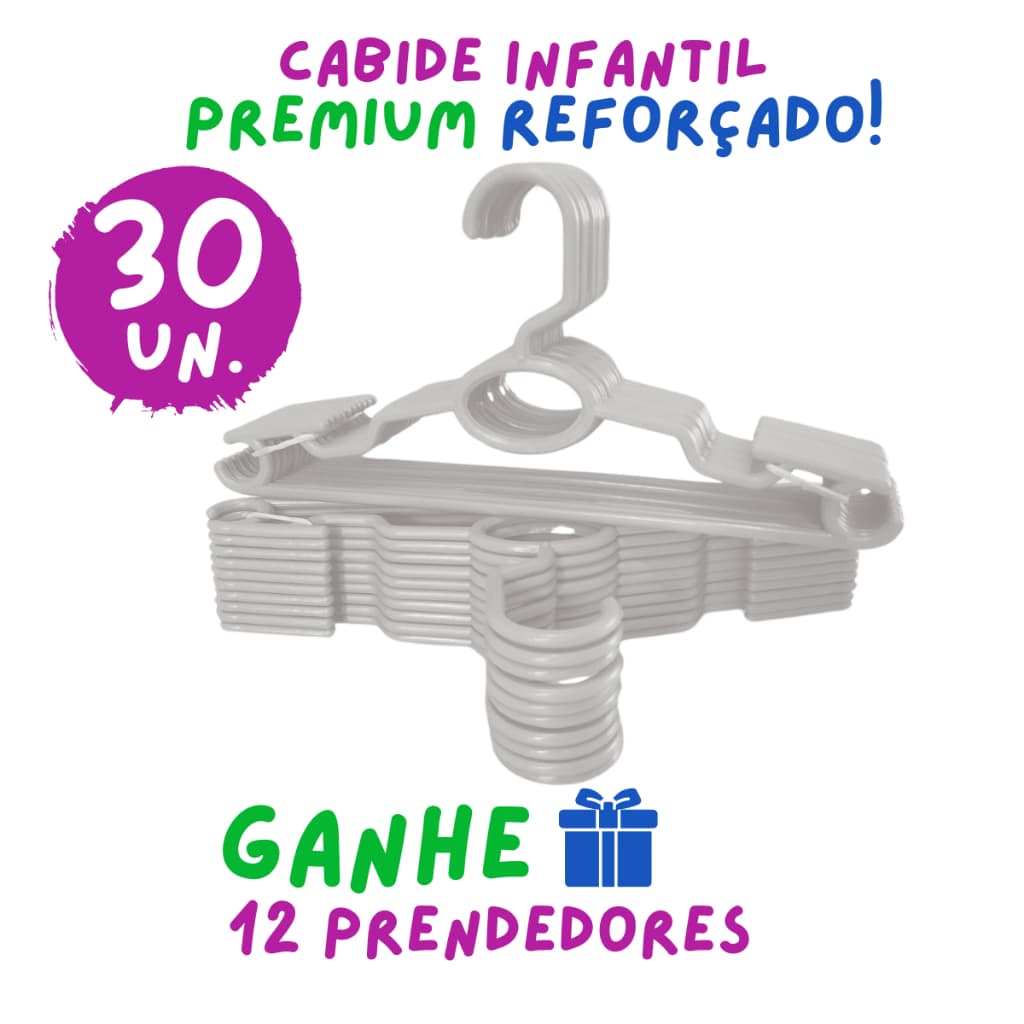 Kit 30 Cabides Infantil Bebê Baby Reforçado Branco Plástico Cruzeta Roupa Resistente Premium