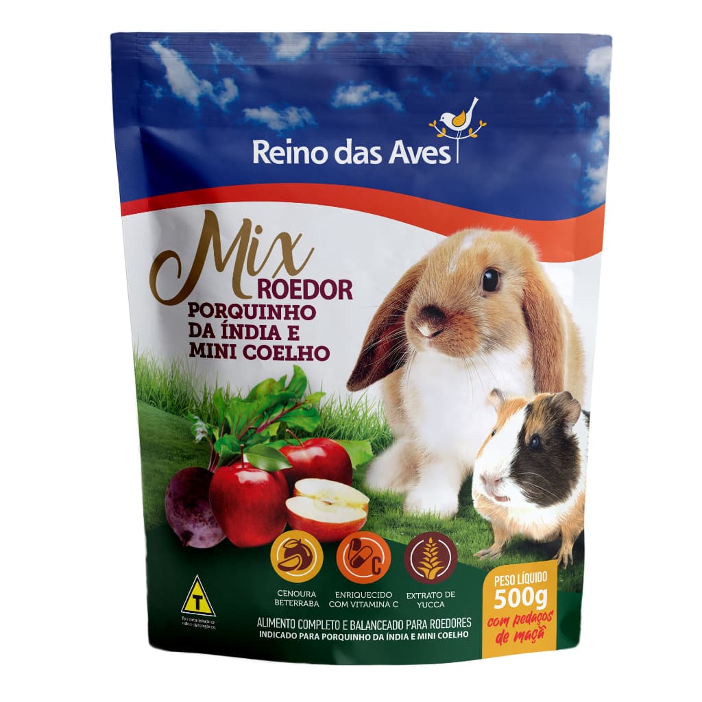 PORQUINHO DA ÍNDIA E MINI COELHO MIX ROEDOR 500G - REINO DAS AVES