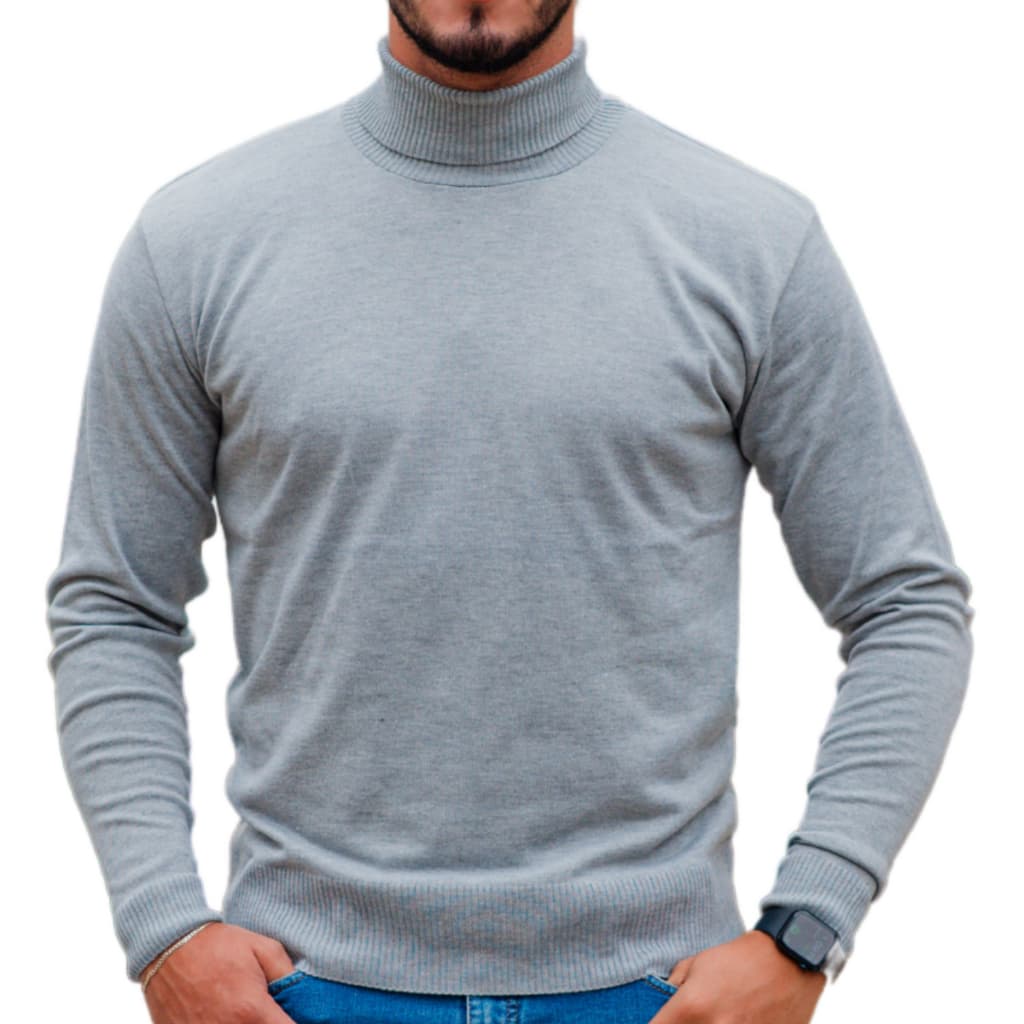 Cacharrel Casaco Blusa Tricot Lã Masculina Canelada Gola Alta