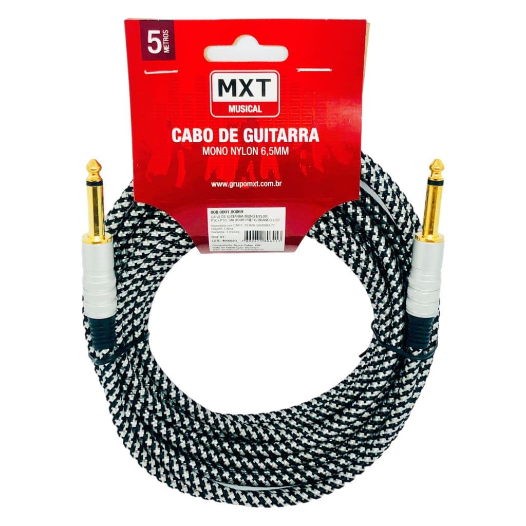 Cabo Guitarra Violão Baixo 5m Metros Blindado P10 P10 Têxtil