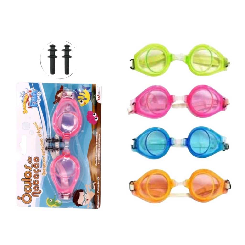 Kit Óculos De Natação Infantil Piscina Protetor Auricular Lembrancinha Menino Menina Criança