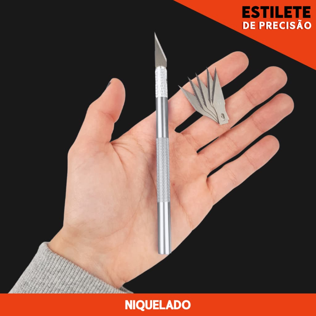 Estilete De Precisão em Alumínio - Com 6 Lâminas - Mazzal