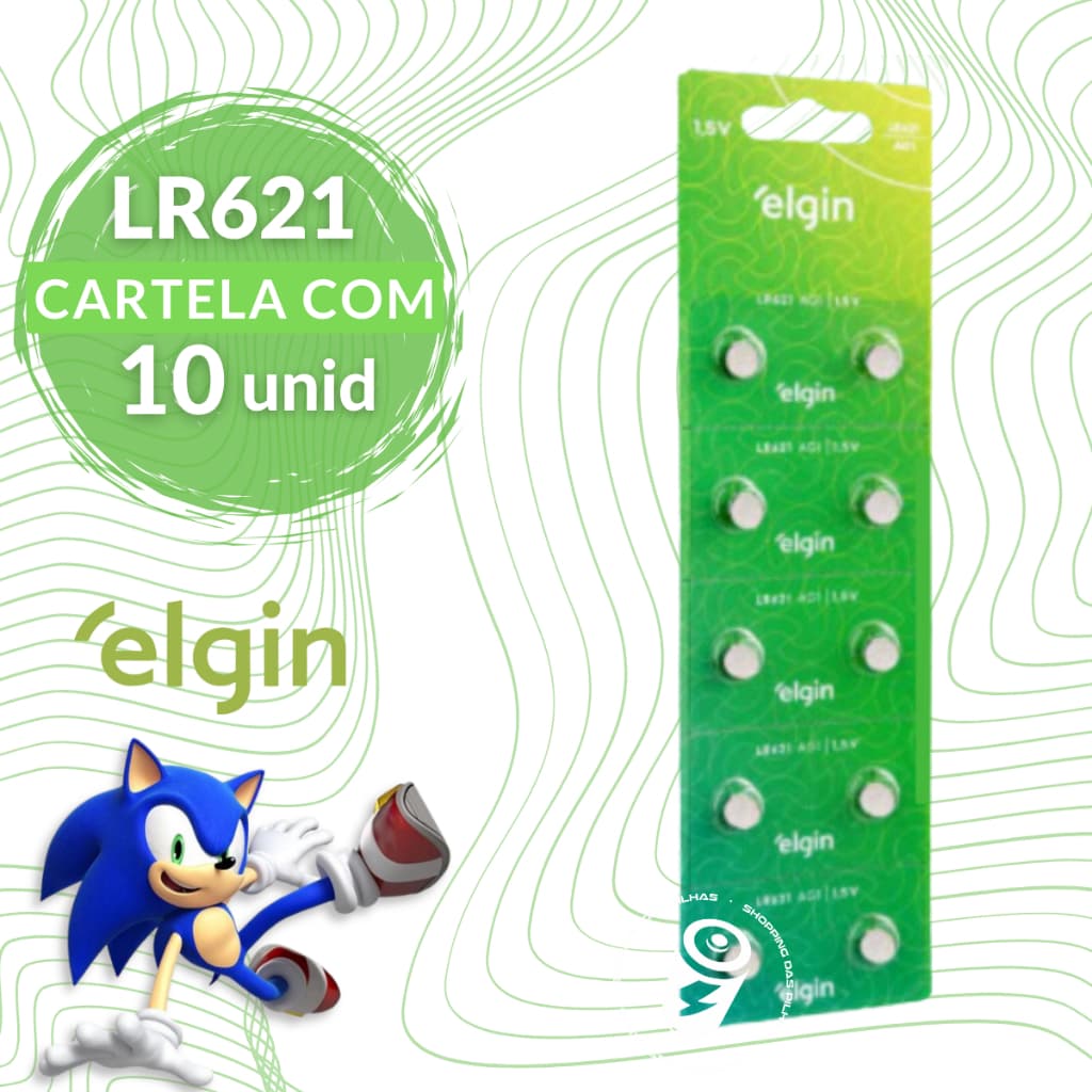 Baterias Alcalinas LR621 AG1 364 Elgin Moeda Botão Relógio - Cartela com 10 Unidades