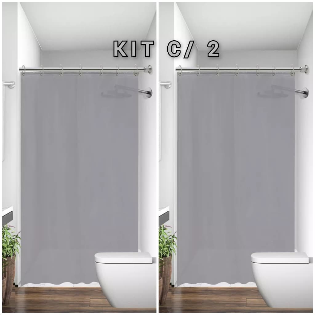 KIT 2 Cortina para Box de Banheiro Tecido Poliéster Lavável com Ganchos 1,38mx1,98m Curtina Antimofo