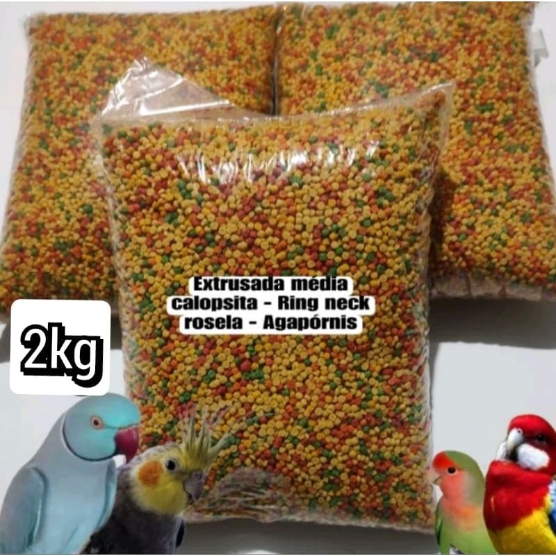 Extrusada média (2kg) para Calopsita - Ring Neck - Rosela - Agapórnis - Caturrita