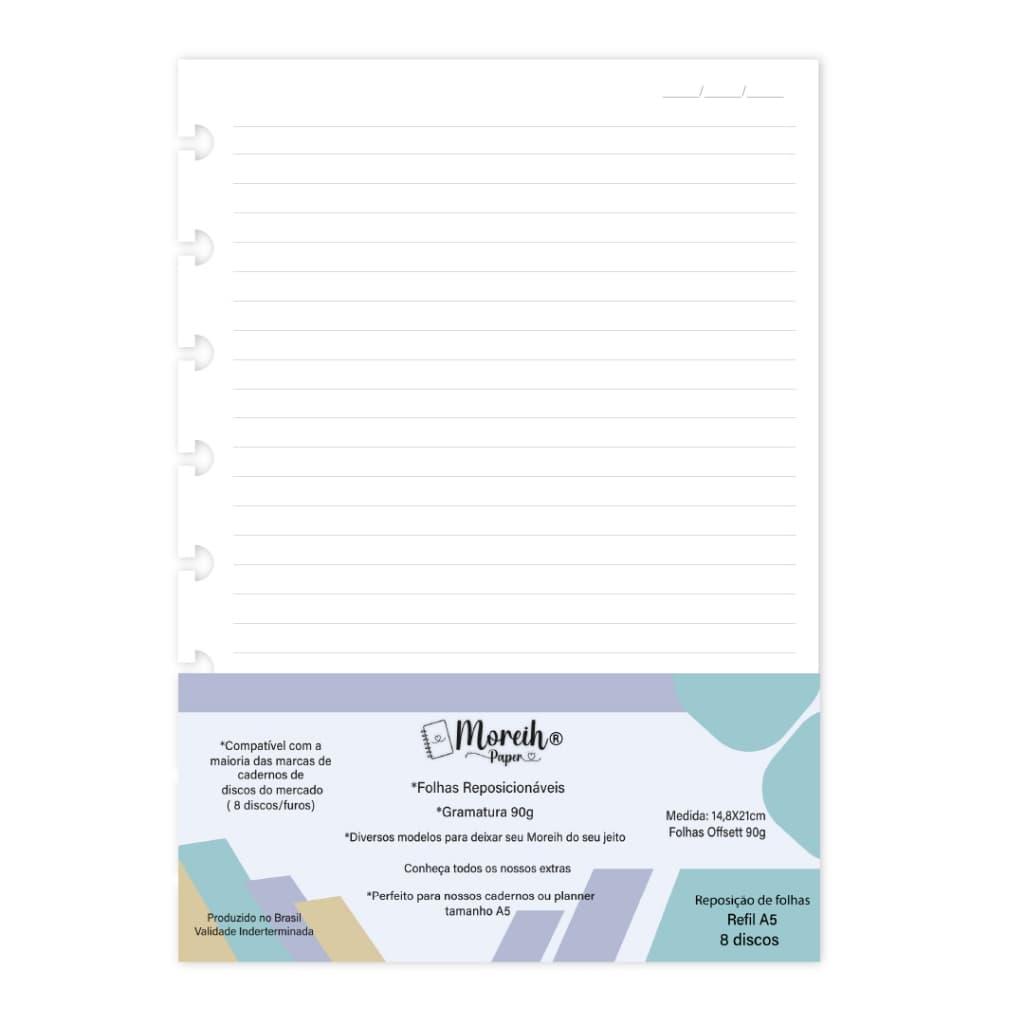 MIOLO REFIL PARA CADERNO DE DISCOS 50 FOLHAS - Pautado/linhas