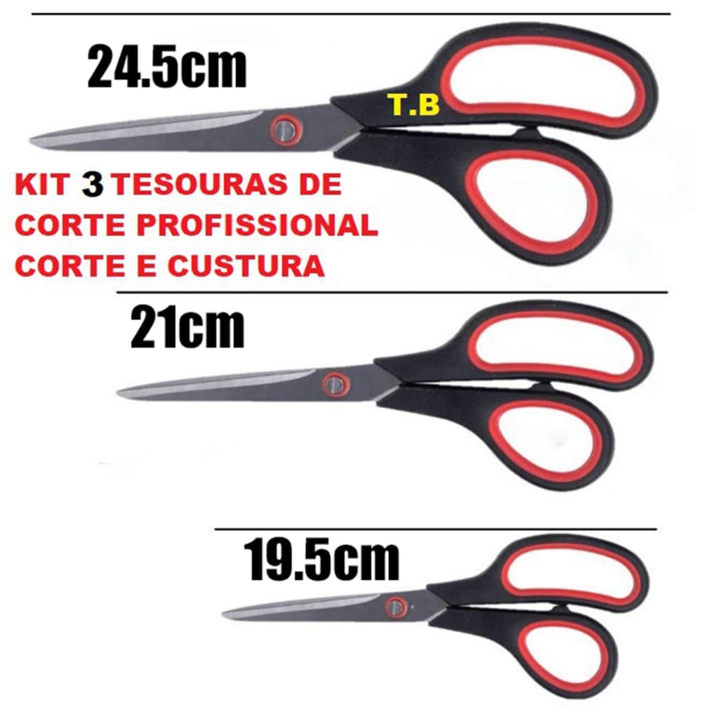 Kit Tesouras Em Aço Inox Corte 7.5" 8.5" 9.5" Tesoura Multiuso Uso Doméstico Costura Artesanado Escolar Tesoura
