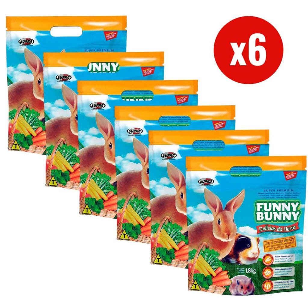 Kit 6 Funny Bunny Delícias da Horta 1,8kg Ração para Coelhos e Roedores Supra