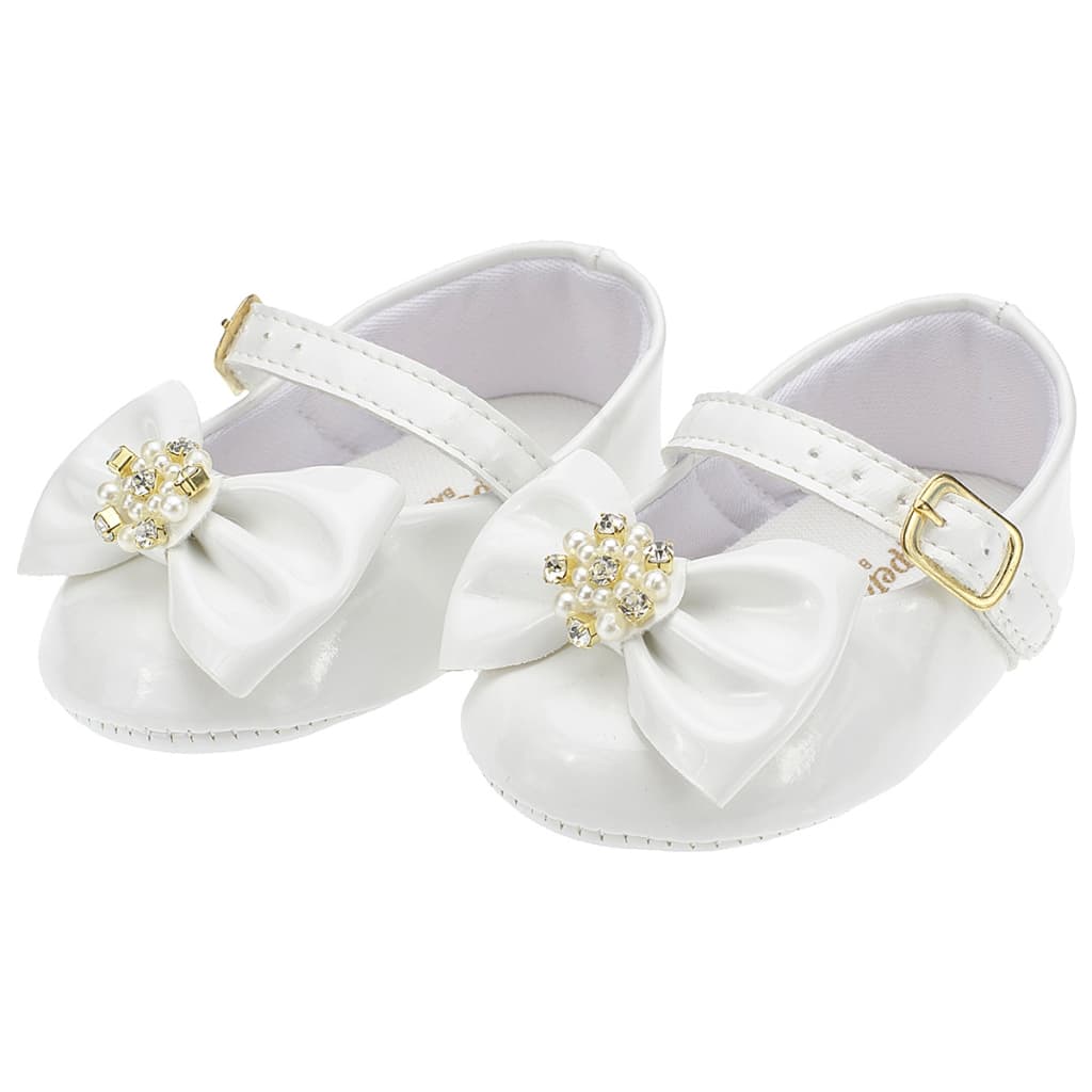 Sapatilha bebê branca batizado com enfeite festas e uso casual (n°13 ao 18)