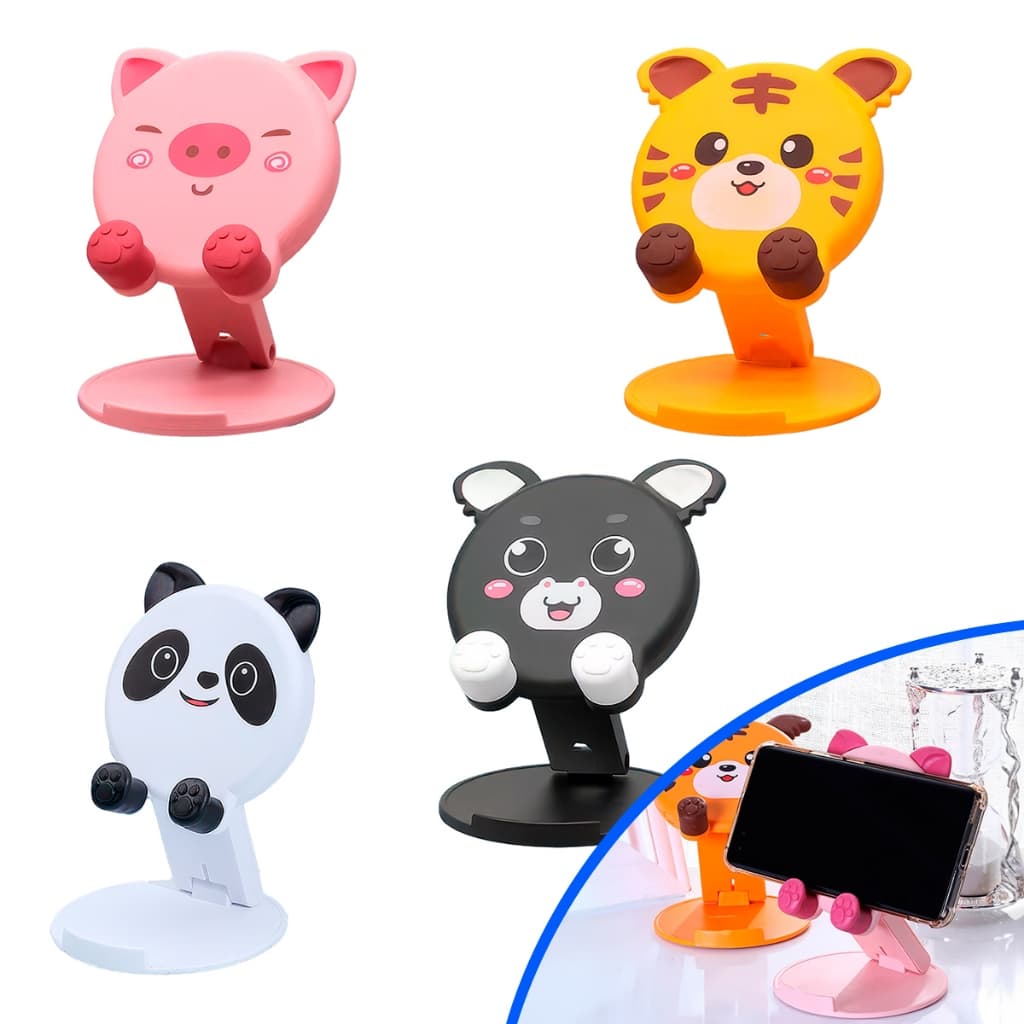 Suporte de Celular De Mesa Dobrável Bichinhos e Animais Fofos Ajustável Compatível Todas as Marcas