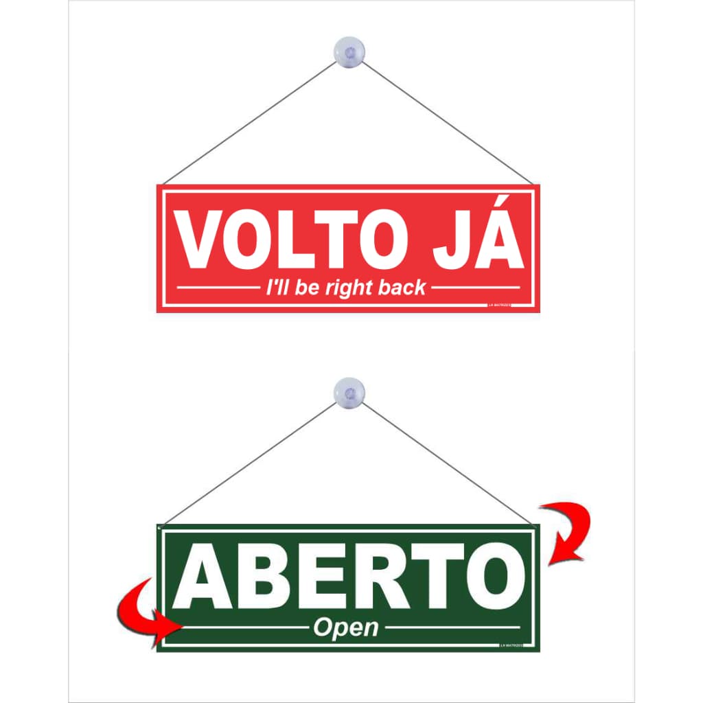 Placa Comunicativa de ABERTO E VOLTO JÁ  para porta de vidro de lojas 30x10