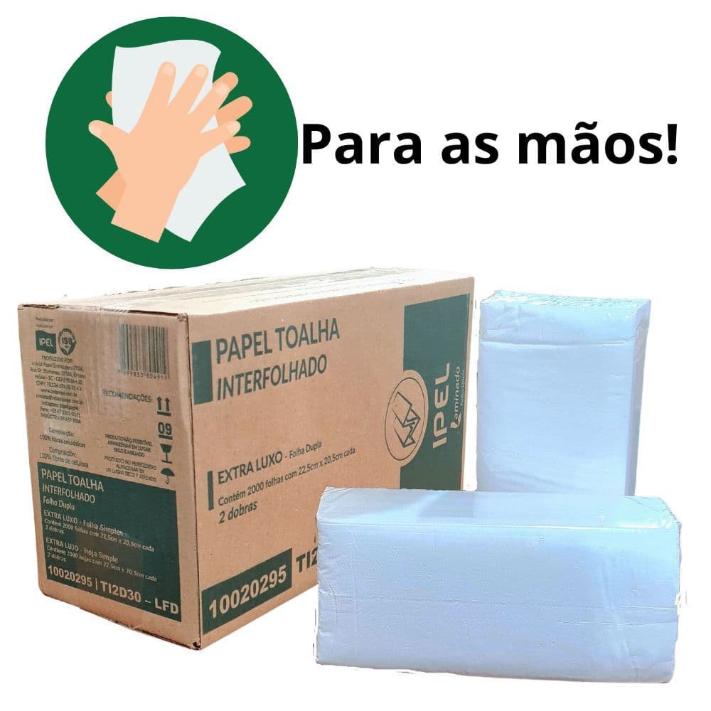 Papel Toalha Interfolha Secar Mãos Folha Dupla 2000 Folhas Extra Luxo 22,5cm x 20,5cm 100% Celulose