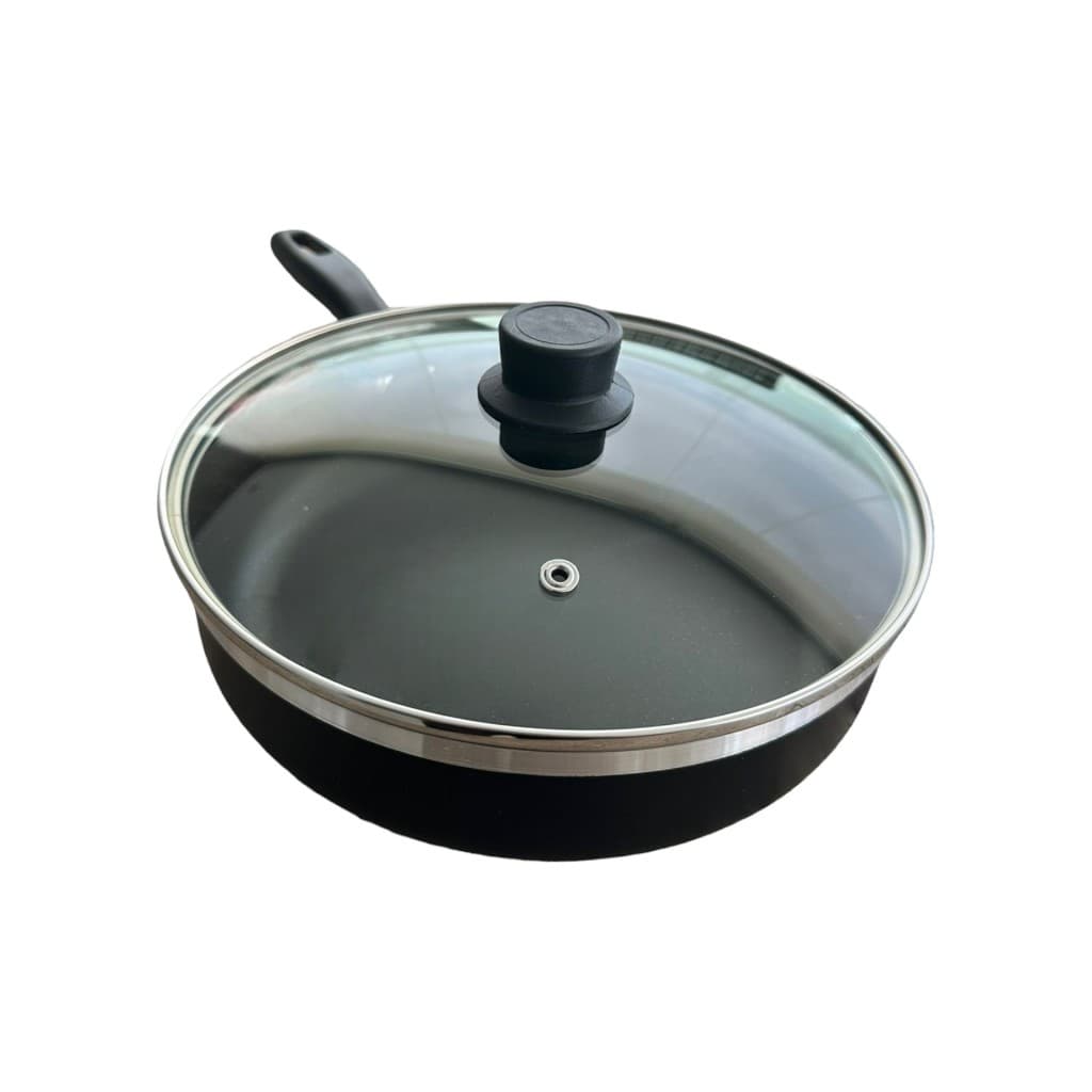 Frigideira 24 Preta Antiaderente Tampa De Vidro Fundo Que Não Gruda Borda Alta Cozinha