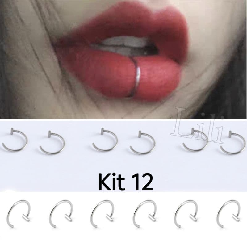 Kit 12 Piercing Fake Para Os Lábios aço cirúrgico