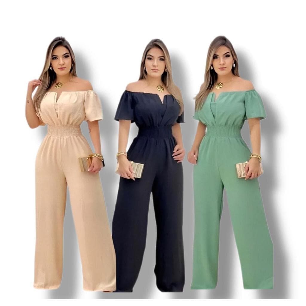 Macacão Feminino Luxo Alfaiataria Pantalona Ombro a Ombro