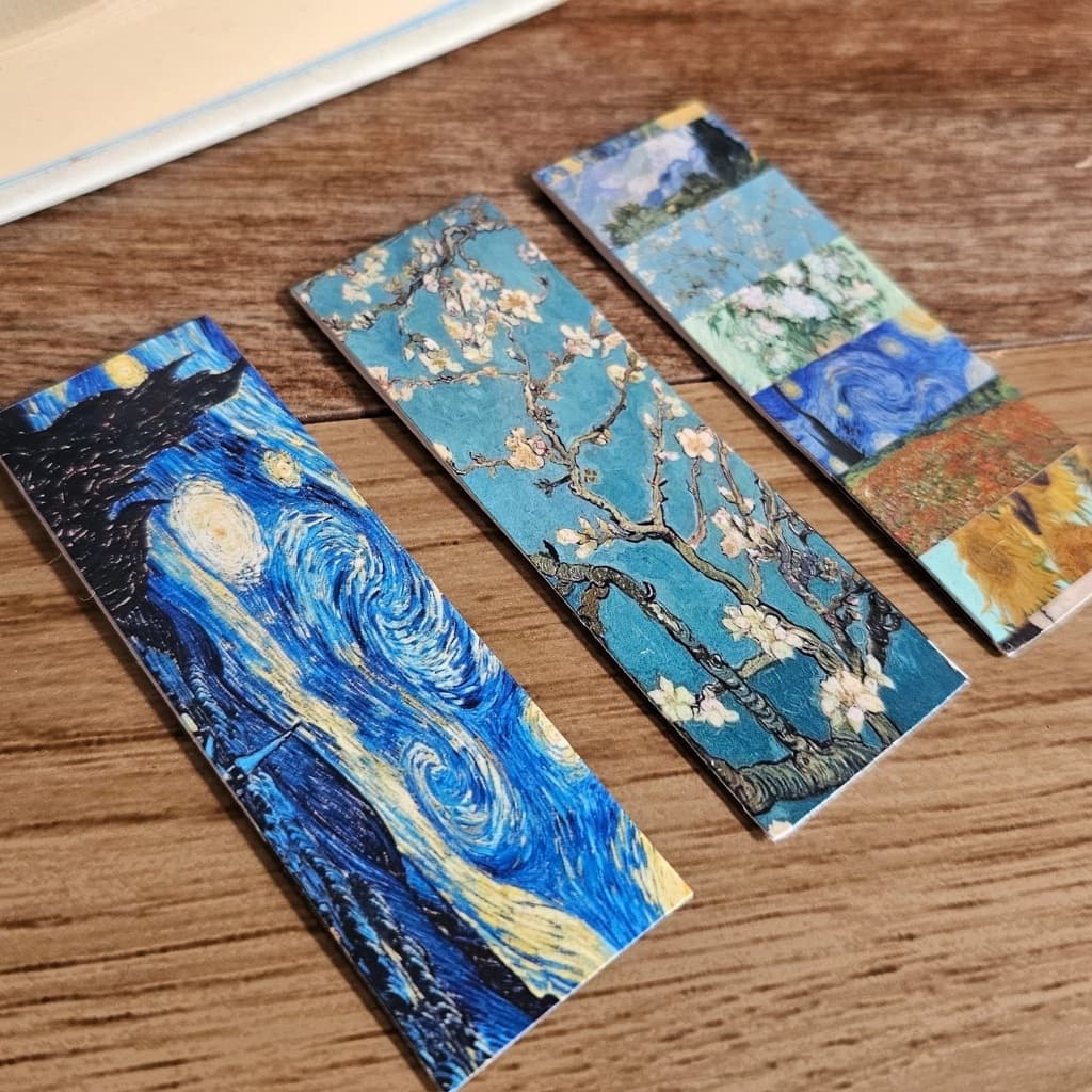 Kit com 3 Marcador de página magnético Van Gogh Marca Página Noite estrelada Amendoeira em Flor Marcador de Livro