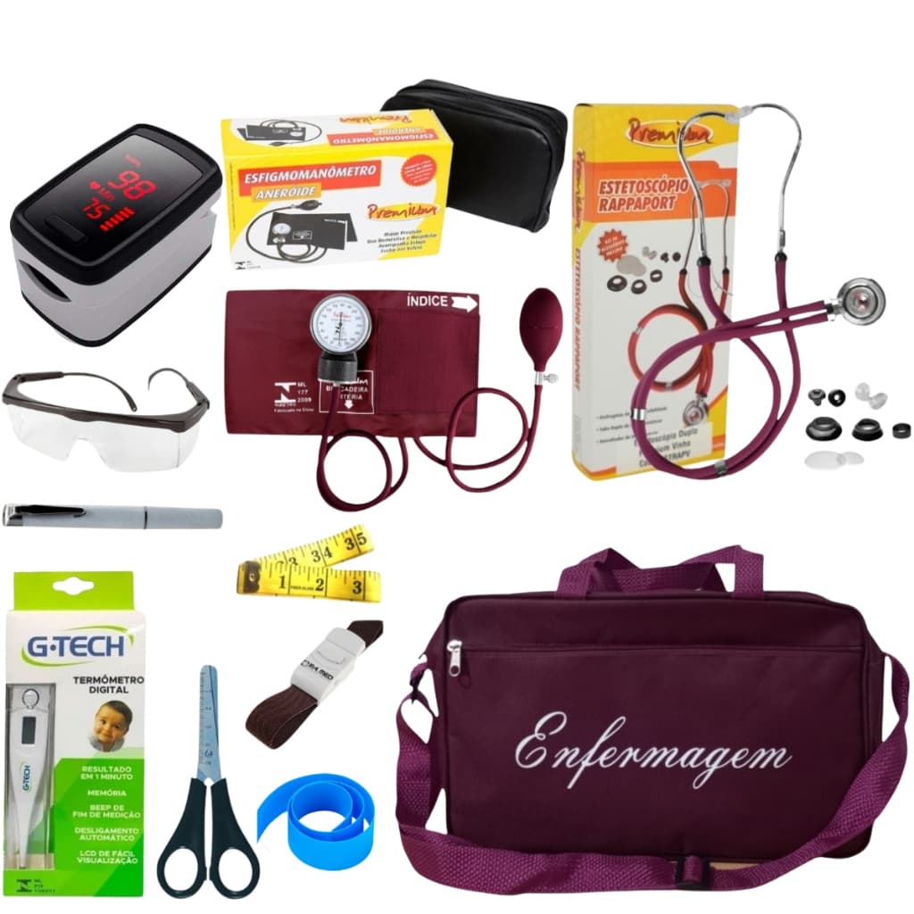 KIT DE ENFERMAGEM COM MEDIDOR DE PRESSÃO OXÍMETRO E BOLSA