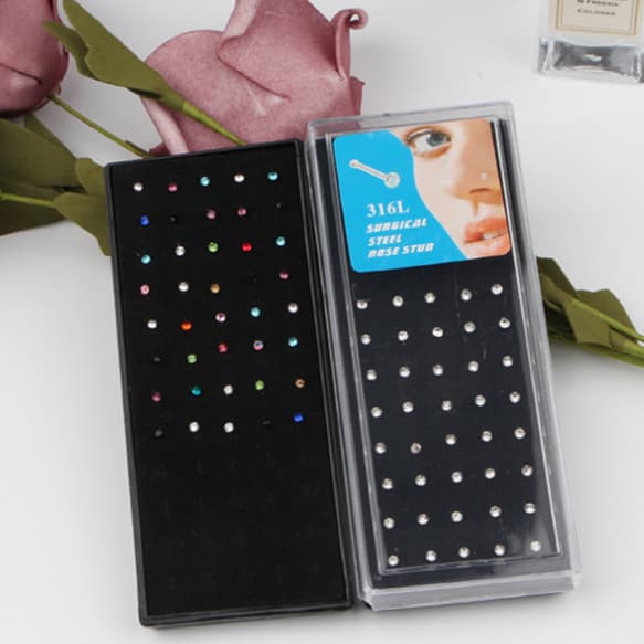 Kit Com 40 Piercing de Nariz Cristal Reto/Dobrar lindo aço inox