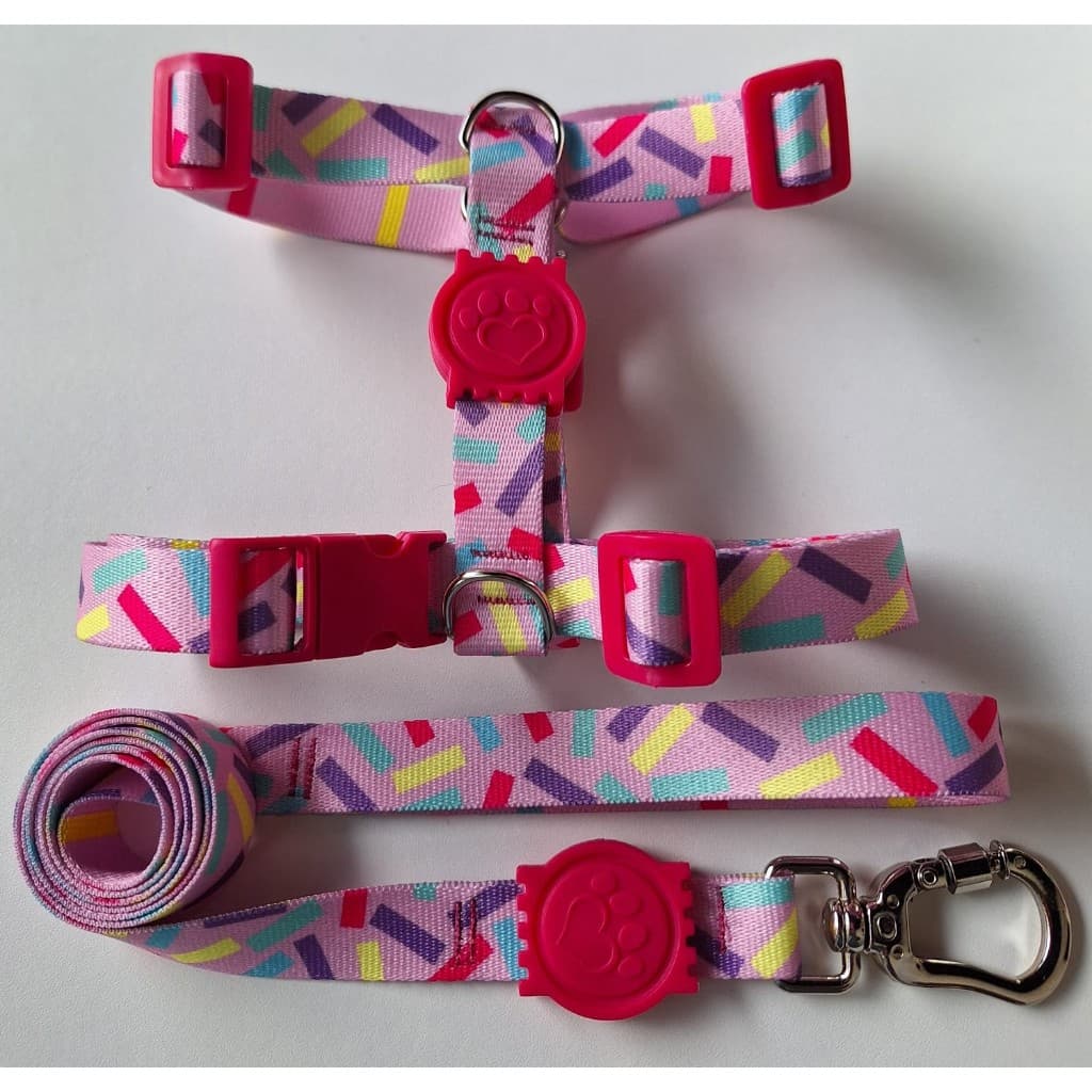 Peitoral H Anti-puxão rosa com lilás para cachorro