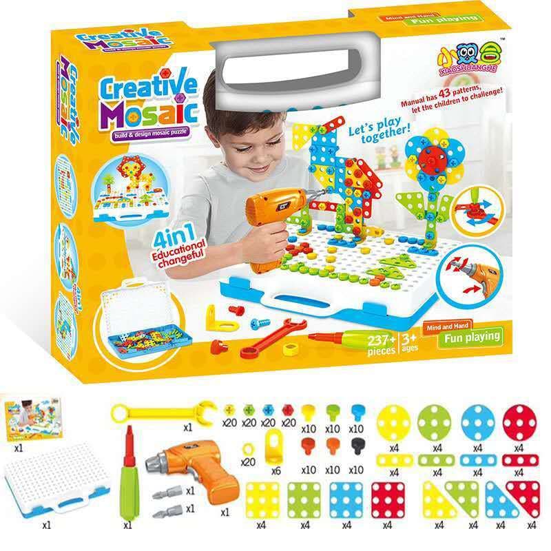 Brinquedo Criativo Com Parafusadeira Blocos de Montar Maleta