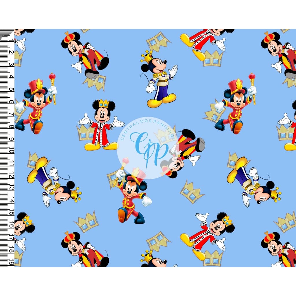 Sintético Doll Estampado - Mickey Mouse - Príncipe - Fundo azul -  0,50 x 1,38