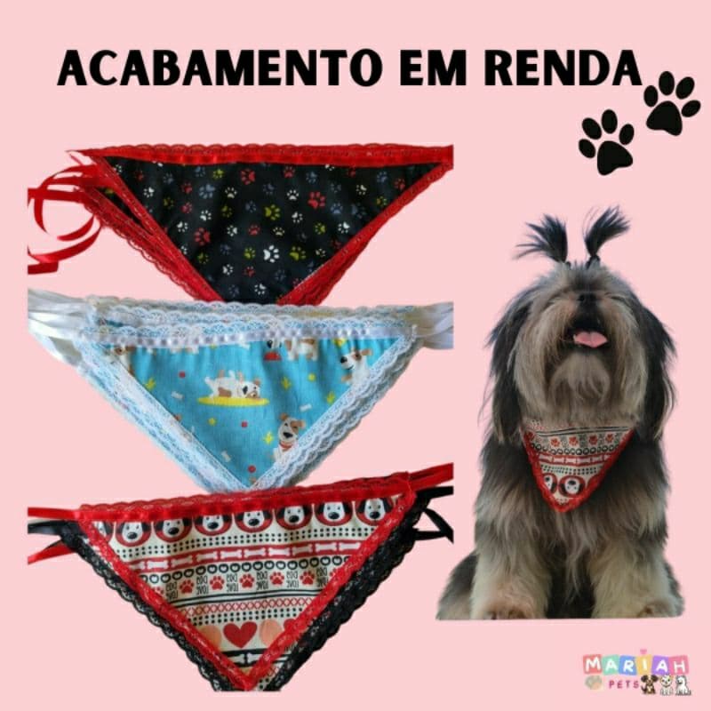 100 BANDANAS LUXUOSAS COM RENDA - PET SHOP BANHO E TOSA -100 UNIDADES - TAMANHO UNICO - TECIDO 100% ALGODÃO