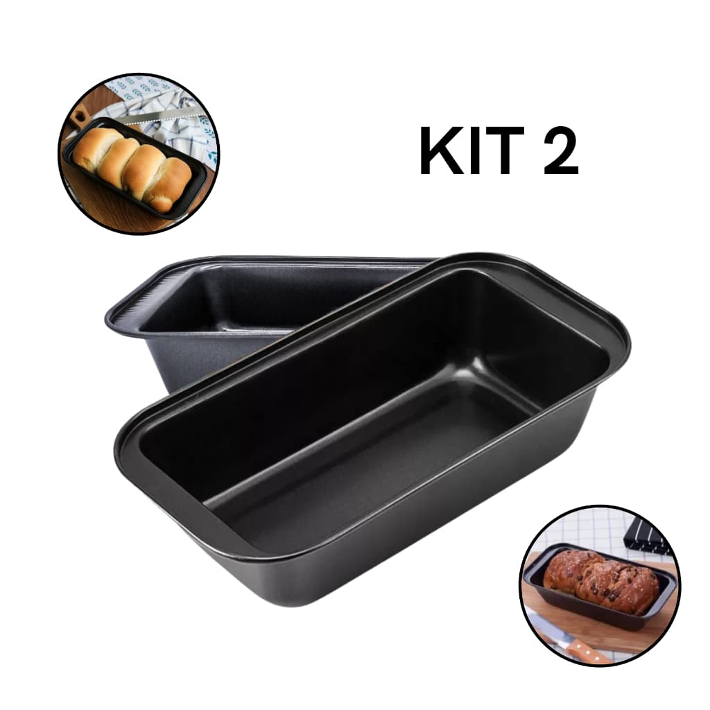Kit 2 Forma pão antiaderente aço carbono bolos tortas não gruda