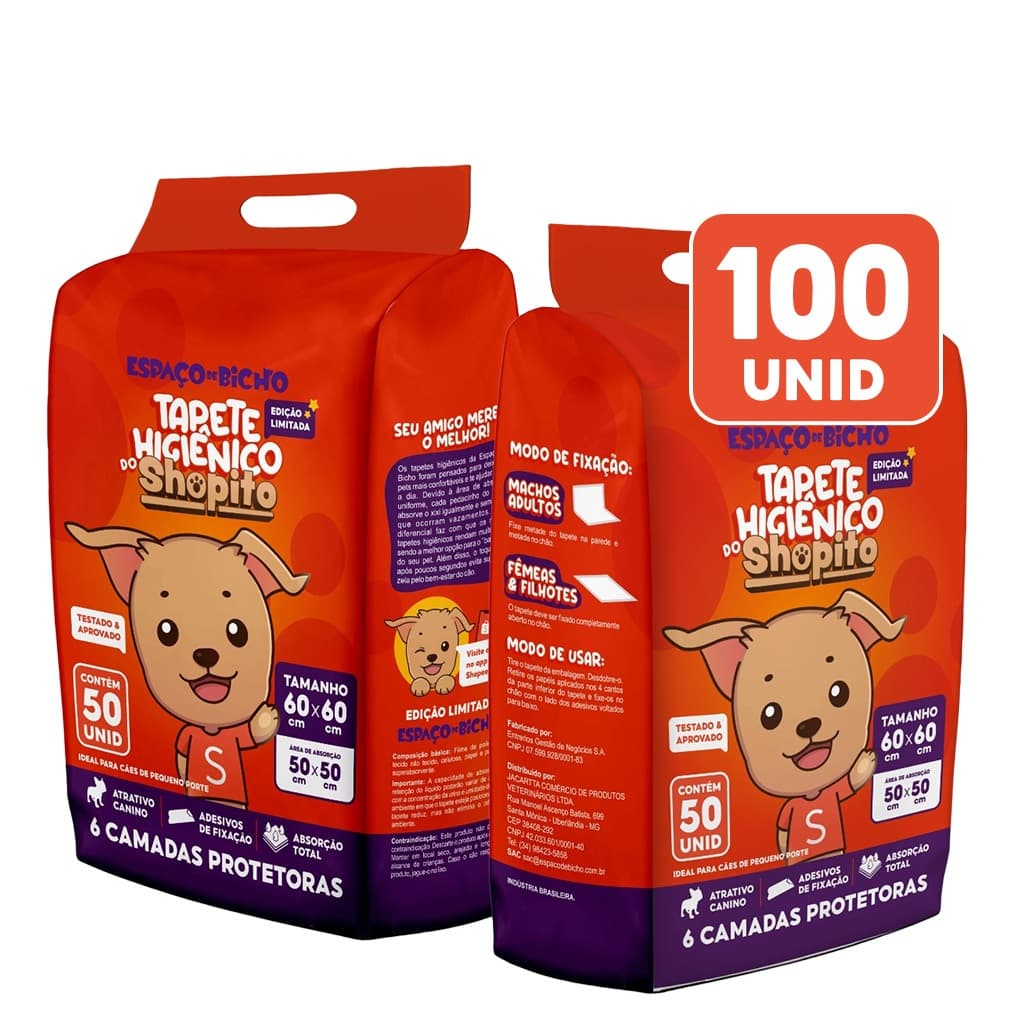 Tapete Higiênico Espaço De Bicho Shopito Oficial 100 Unidades Envio Imediato