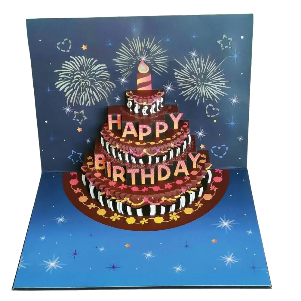 Cartão De Aniversário Presente 3d Bolo Luxo Amizade Amor