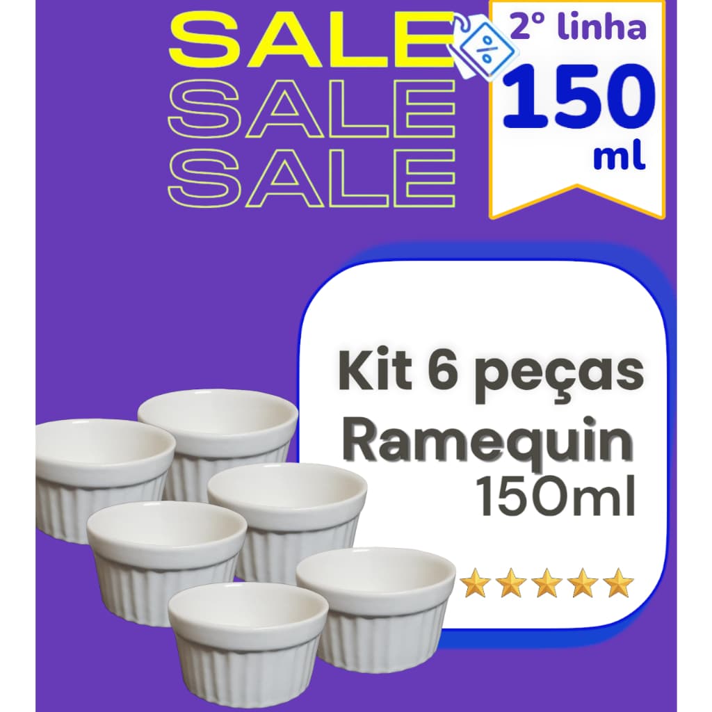 Kit 6 Ramekim 150ml Gourmet  Bares Restaurantes Buffet Potinho De Porcelana Canelado  2 LINHA