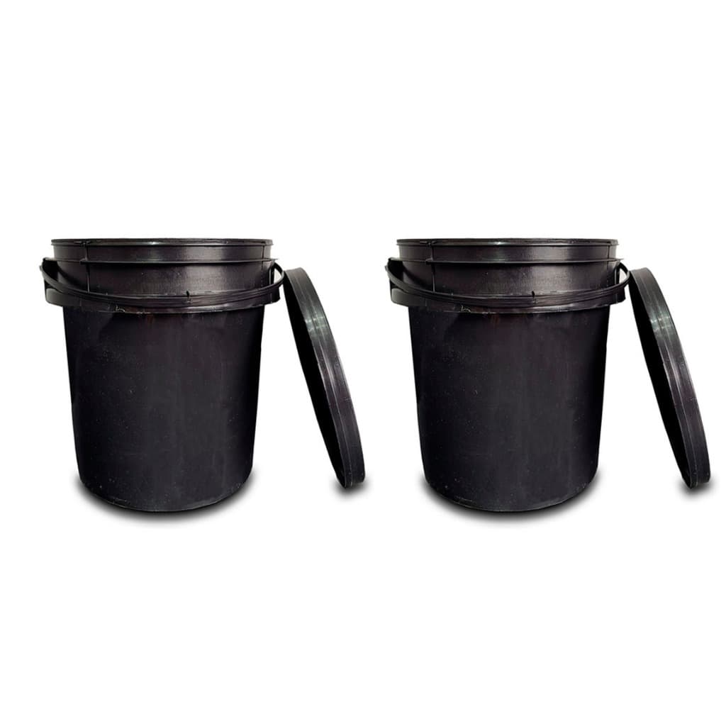 Kit 02 Baldes Plástico 5L Preto Com Tampa Hermética e Alça Plástica Para Armazenagem Geral Multiuso