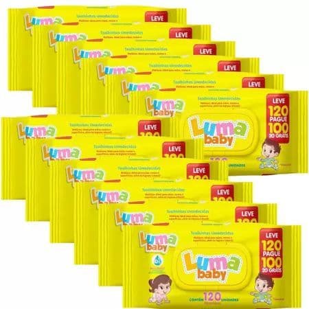 Kit C/12 Toalhas Umedecidas Luma Baby C/120 Unidades Cada