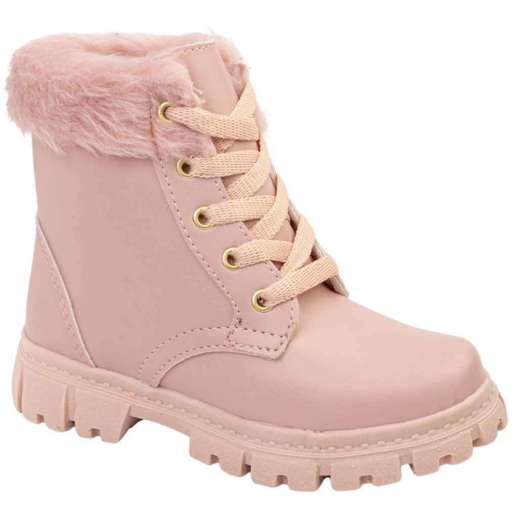 Coturno Feminino Infantil Bota Infantil Menina Tratorada Bota Com Pelinhos