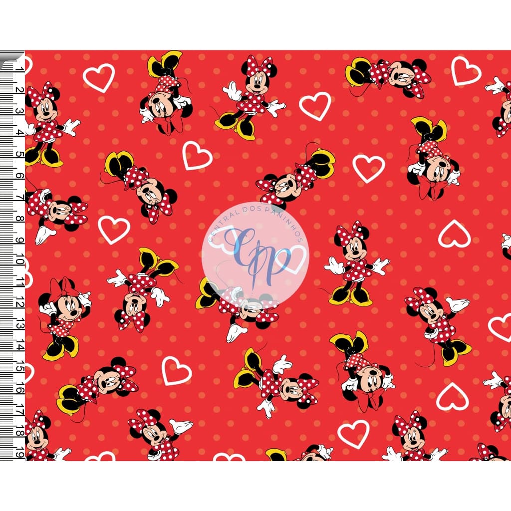 Sintético Doll Estampado - Minnie - fundo vermelho -  0,50 x 1,38