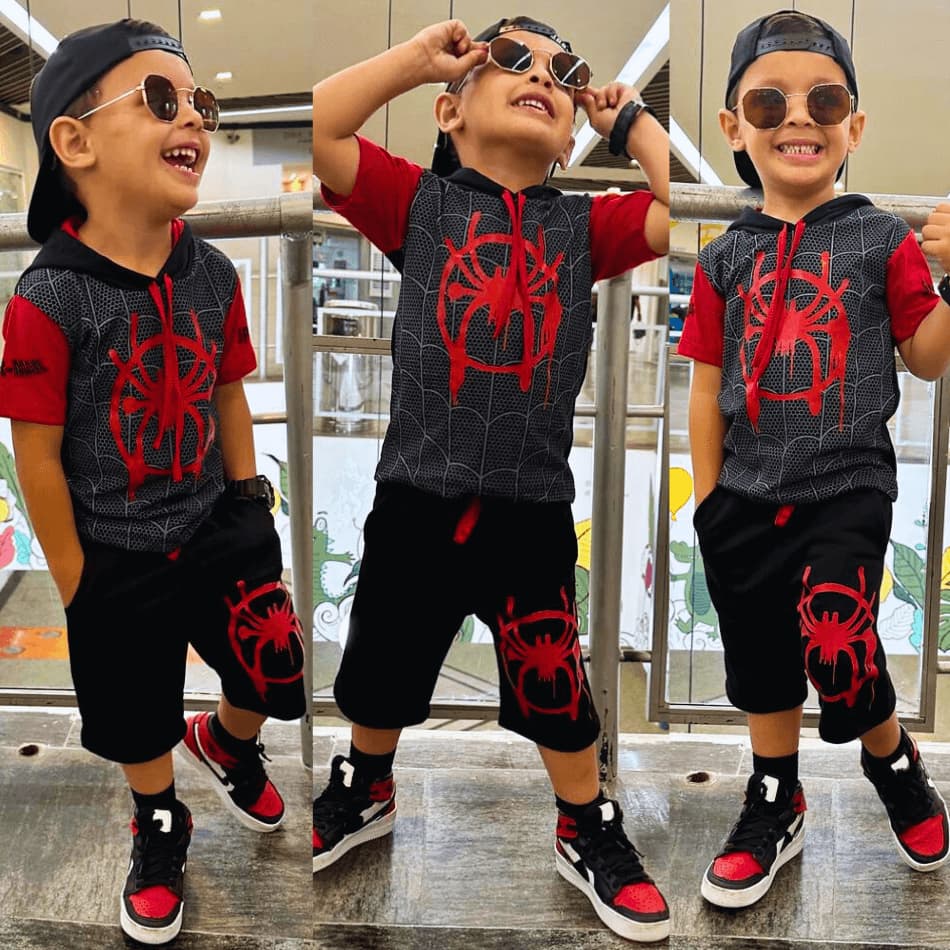 Conjunto Masculino Aranha Verao Bermuda e camisa Infantil 2023