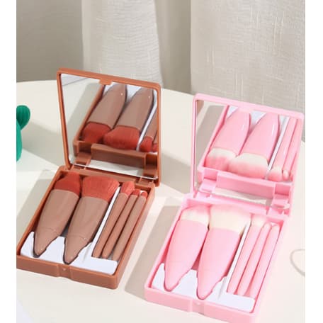 KIT 12PC Mini Espelho De Maquiagem Portátil Com 5 Pcs Pincéis De Maquiagem Lupa Mão Segurar Bolso Dobrável Maquiagem Bel