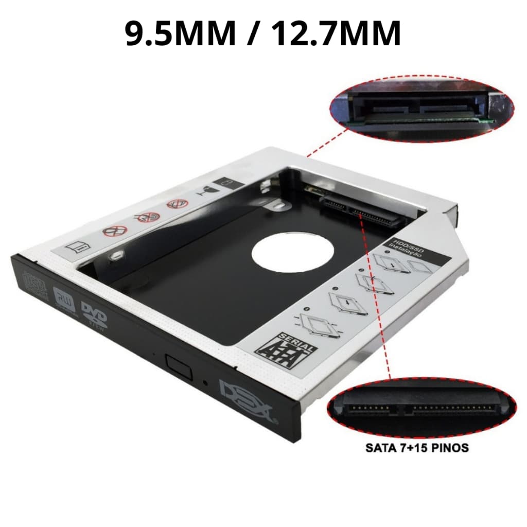 Adaptador Case Caddy 9.5mm / 12.7mm Hd Ssd Sata 2.5 Gaveta Notebook