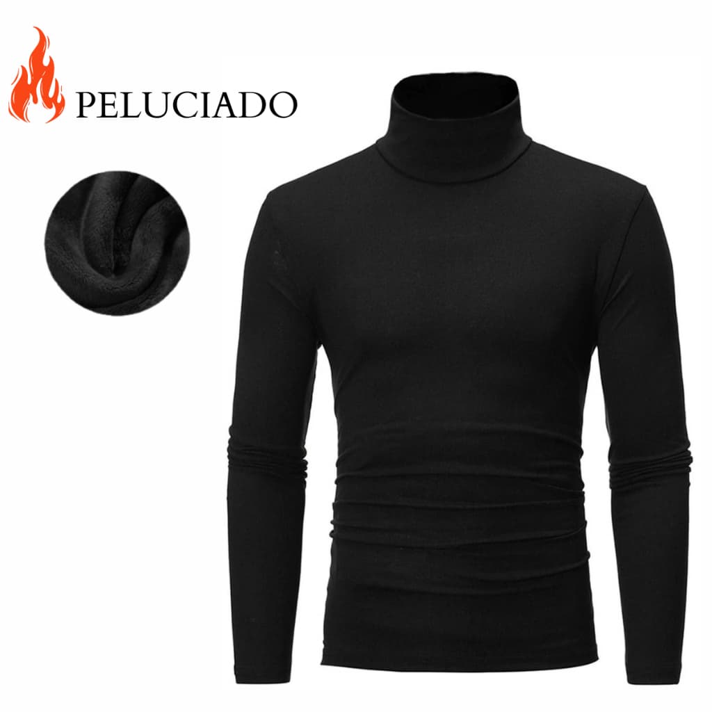 Camisa Gola Alta Peluciada Tecido Flanelado Camiseta Segunda Pele Manga Longa Ideal Para o Inverno