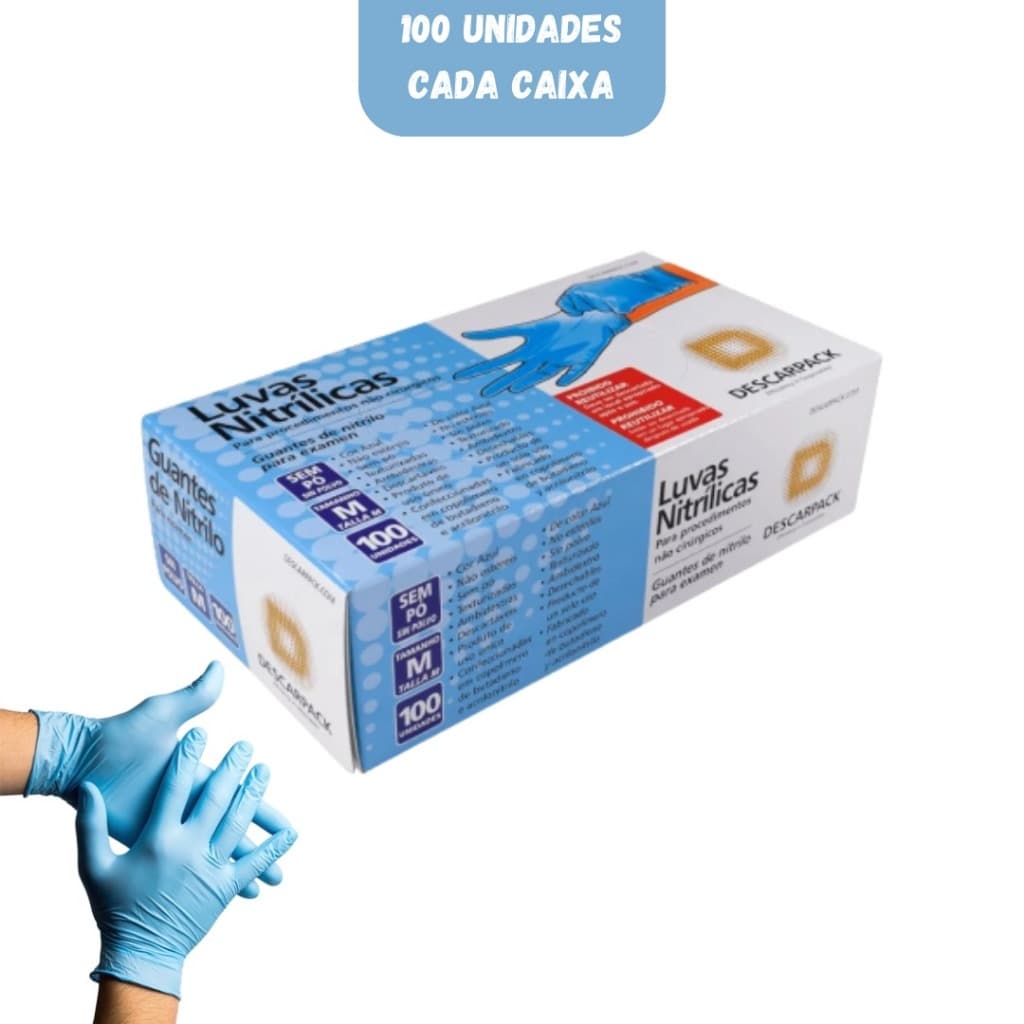 Luva Nitrilica Azul Tamanho M Caixa Com 100 Unidades Descarpack