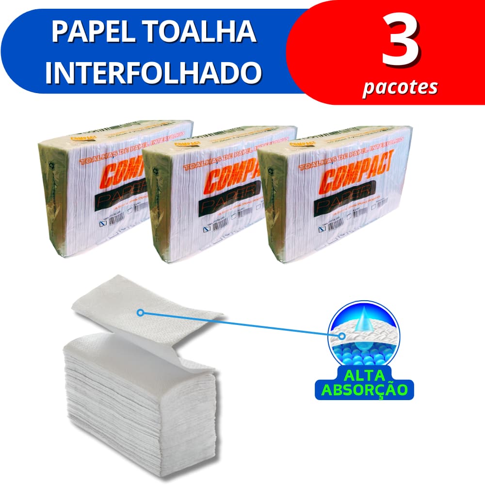 Papel Toalha Interfolha Branco 19x20 - 3 PACOTES