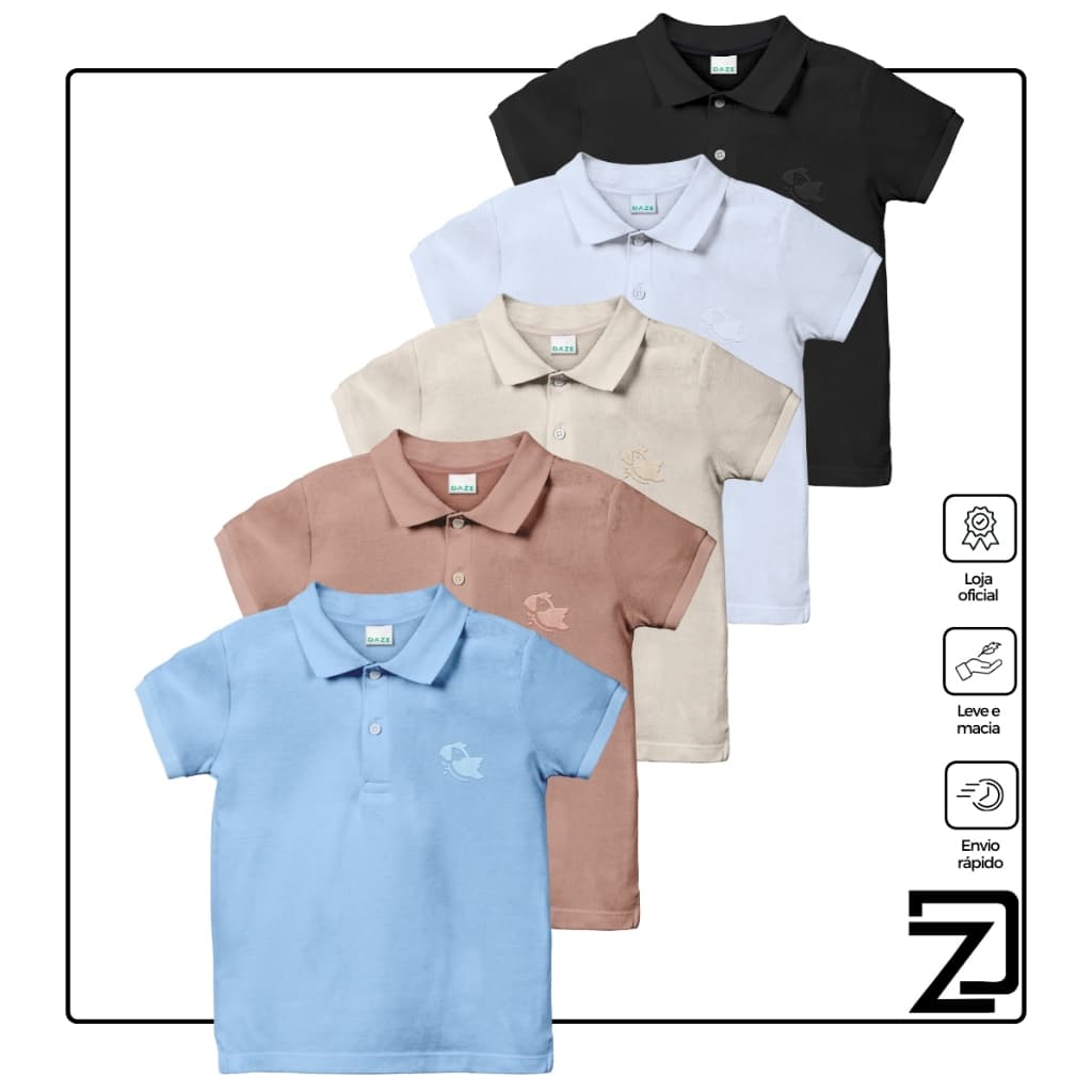 KIT 5 Camisa Básica Polo Infantil Manga Curta