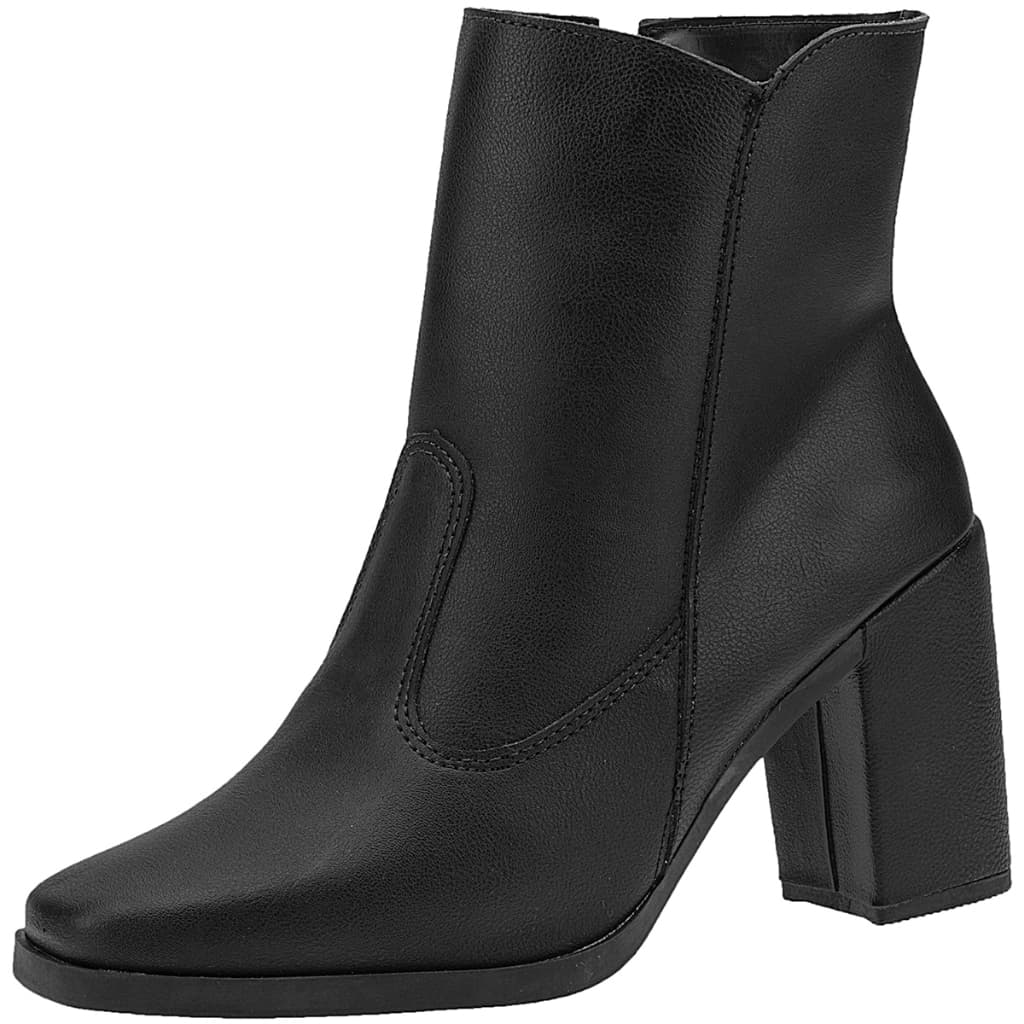 Bota Feminina Bico Quadrado Salto Alto Grosso Cotorno Cano Médio Confortavel Ziper Preto
