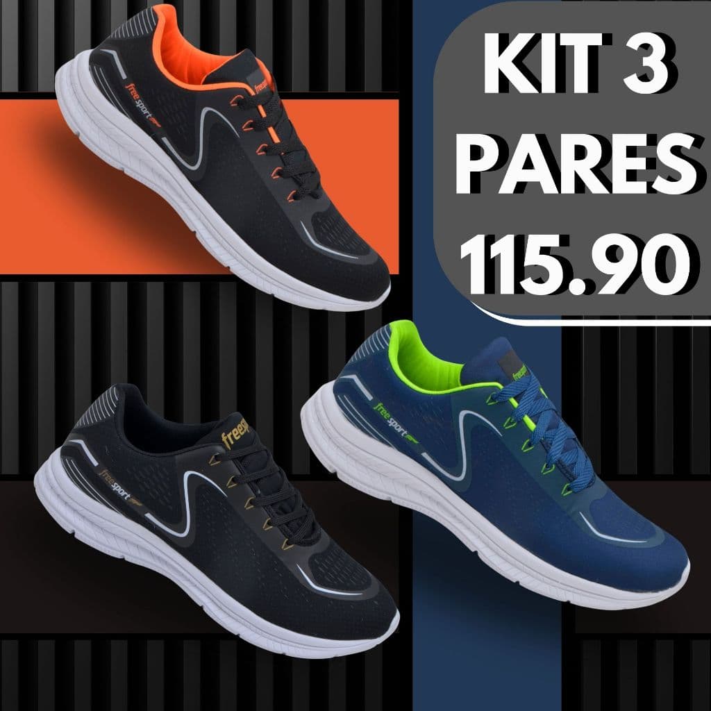 KIT 3 Pares Tênis Masculino Esportivos para Academia