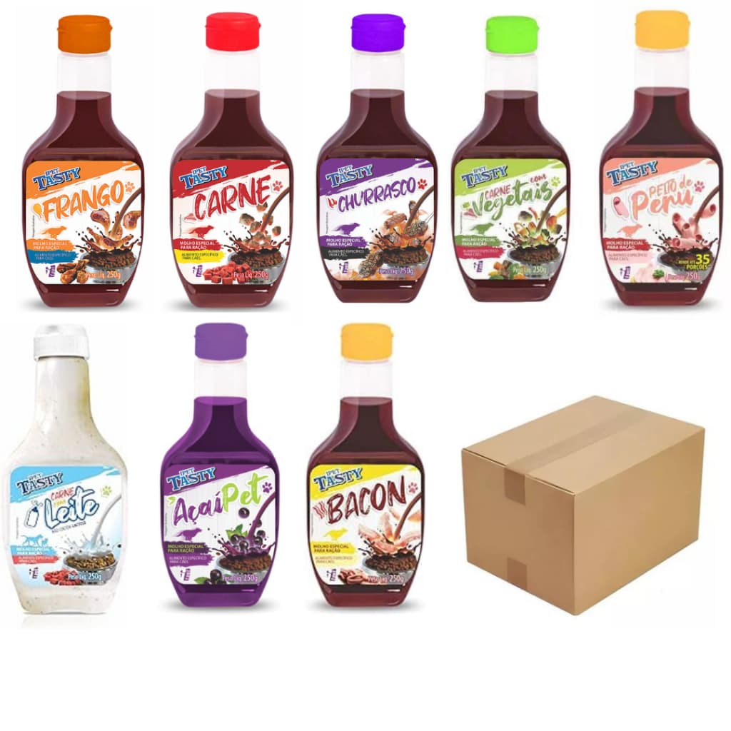 Kit Molho Para Ração Cães Pet Ipet Tasty Dog 8 Sabores- 250g