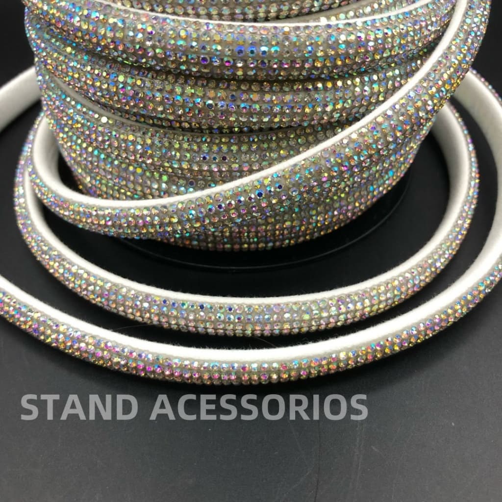 Strass Meia Cana Tira de 10mm Com 6 fileiras de Strass 1/3/5 Metros