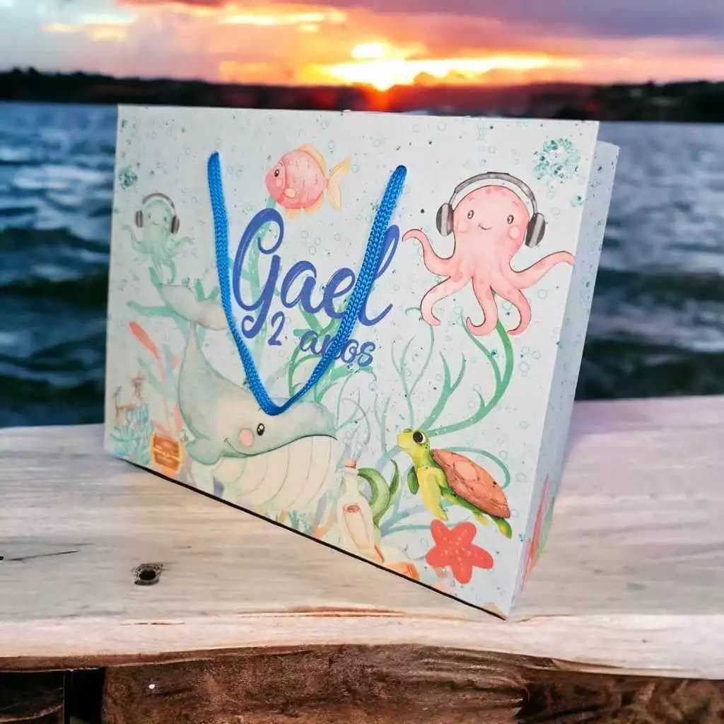 Sacolinhas Personalizadas Festa (G) Fundo do Mar Aquarela (20x16x6cm)