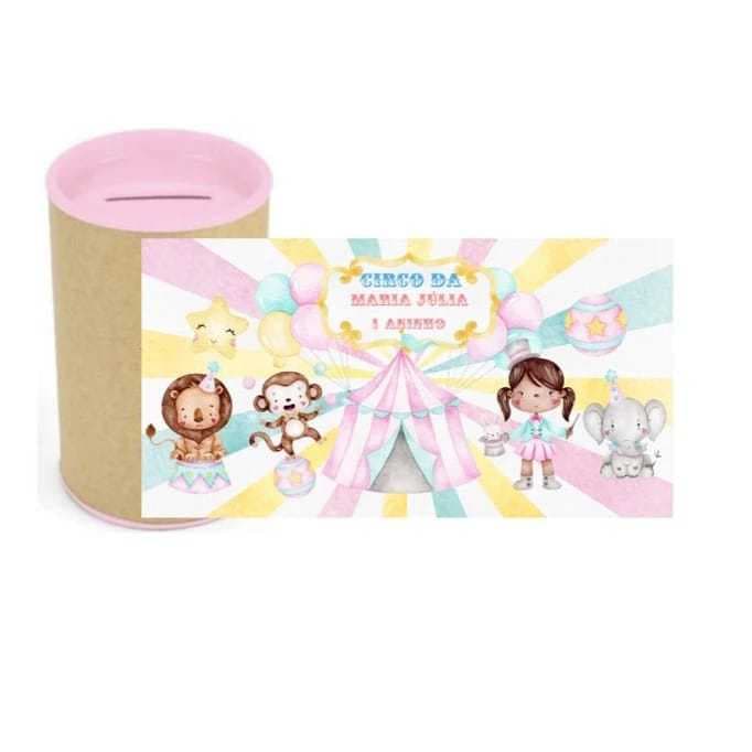 10 Cofrinhos Personalizados Festa Circo Aquarela Rosa